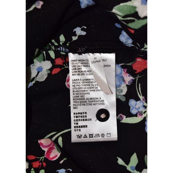 A6 NEW MAEVE BY ANTHROPOLOGIE Black Floral Print Aveiro Flutter Sleeve Top Sz M - Picture 6 of 7